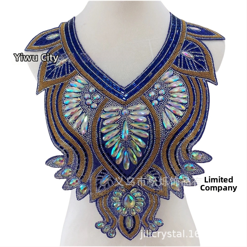 Κολάρο με στρας και κέντημα για γυναίκες, σε σχήμα U, στυλ βέλος, ριγέ μοτίβο