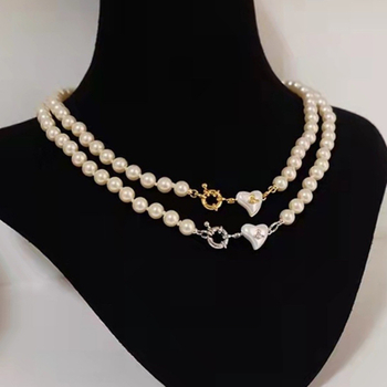 Ogrlica s umjetnim biserima, ručna izrada, lanac s bisernim nizu, privjesak od mother-of-pearl, 19 g