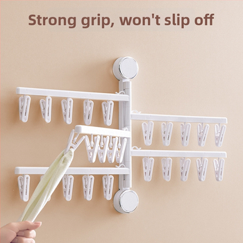 Egarda Κλιπ στέγνωσης με βεντούζα – τοίχος, αναδιπλόμενο, 20 πλαστικά κλιπ, για εσώρουχα, κάλτσες, πουκάμισα