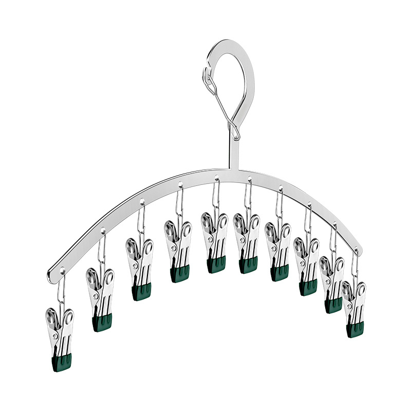 Κρεμάστρα για στέγνωμα από ανοξείδωτο ατσάλι με καμπύλη και πολλαπλά κλιπ για μπαλκόνι