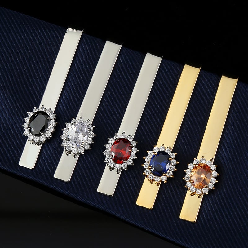 Ανδρικό κλιπ γραβάτας - Σίδηρος, Κρύσταλλος Ζιρκόν, Κλιπ με επίπεδη κεφαλή, Ηλεκτροπλατιωμένη επίστρωση