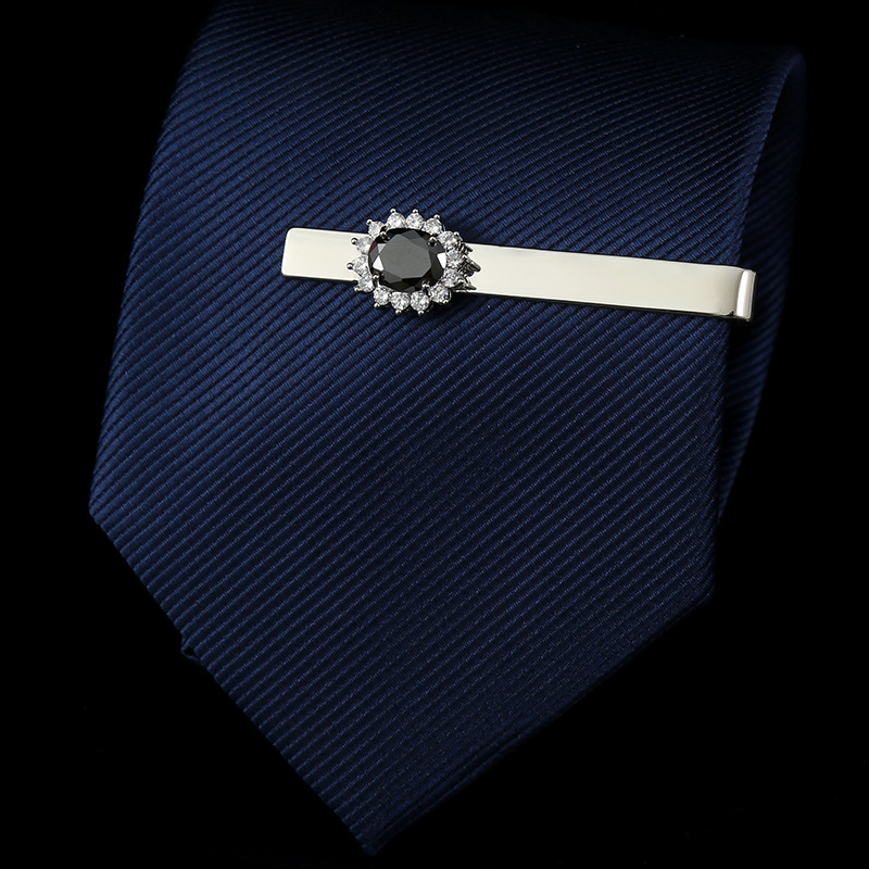 Ανδρικό κλιπ γραβάτας - Σίδηρος, Κρύσταλλος Ζιρκόν, Κλιπ με επίπεδη κεφαλή, Ηλεκτροπλατιωμένη επίστρωση