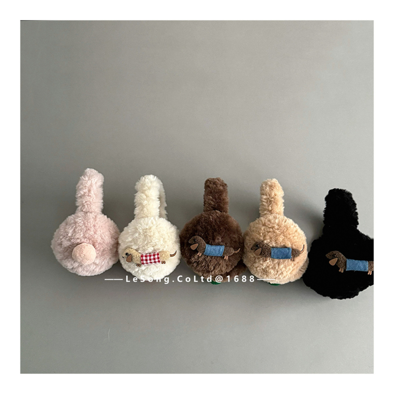 Detské zimné návleky na uši z plyšu, s motívom dachshunda, unisex, vetruodolné a skladné, na vonkajšie použitie, udržiavaju teplo