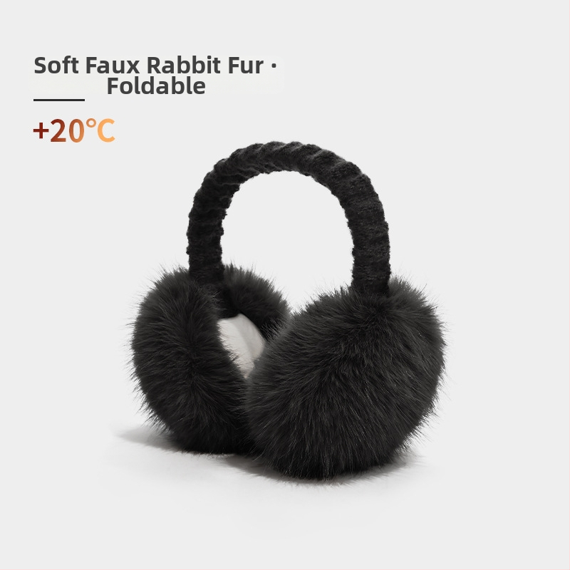 Zimné earmuffs z umelej zajacej srsti, vetruodolné, skladateľné, unisex