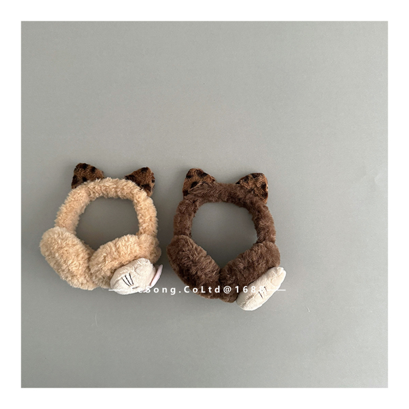 Παιδικά αφράτα προστατευτικά αυτιών με λεοπάρ σχέδιο – χειμερινή ζεστασιά, unisex, βαμβάκι, μεσαίο μήκος, μονοχρωματικό σχέδιο