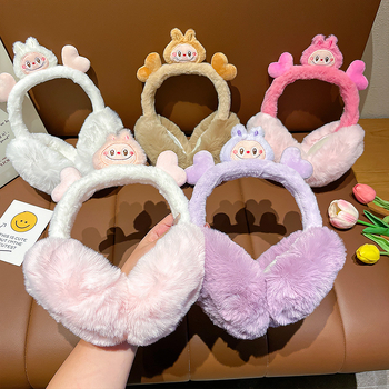 Earmuffs pentru copii – iarnă, căptușeală din pluș, design cartoon, purtare pe spate, anti vânt, mențin căldura