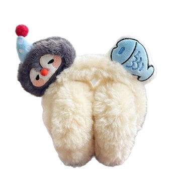 Protecții pentru urechi din pluș, design pinguin și pește, drăguț stil desen animat pentru fete, mențin căldura, sezon toamnă-iarna, lansare 2025, model monocrom