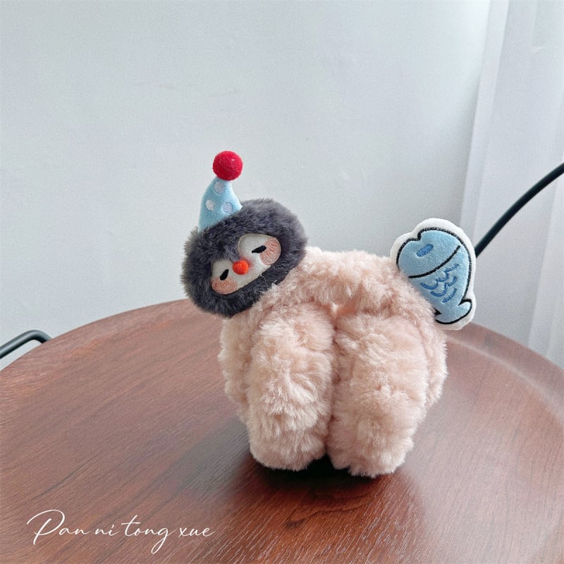 Protecții pentru urechi din pluș, design pinguin și pește, drăguț stil desen animat pentru fete, mențin căldura, sezon toamnă-iarna, lansare 2025, model monocrom