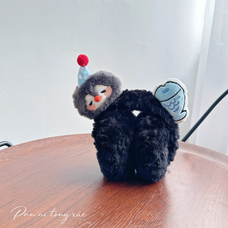 Protecții pentru urechi din pluș, design pinguin și pește, drăguț stil desen animat pentru fete, mențin căldura, sezon toamnă-iarna, lansare 2025, model monocrom