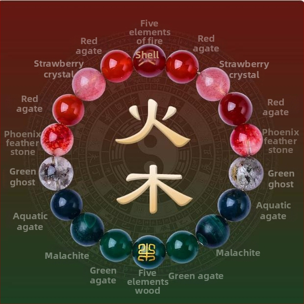 Петте елемента кристален браслет със смесени странични камъни и еластичен шнур