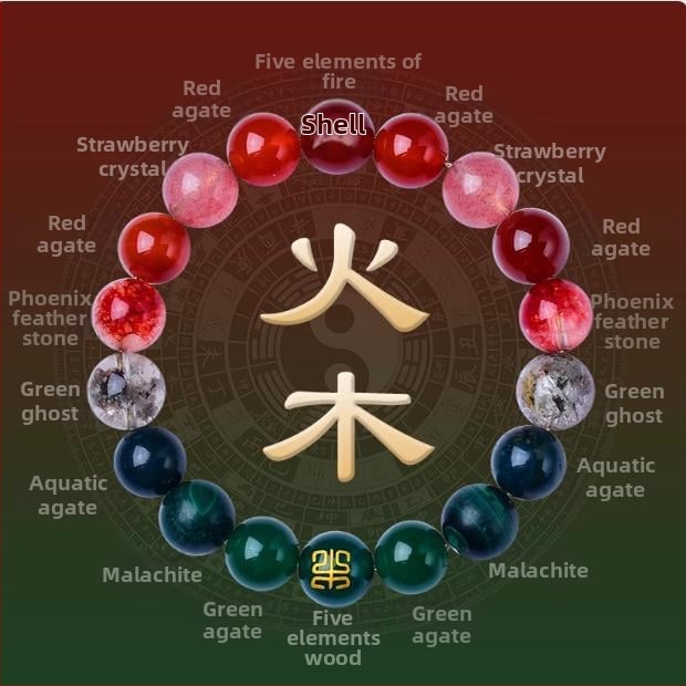 Петте елемента кристален браслет със смесени странични камъни и еластичен шнур