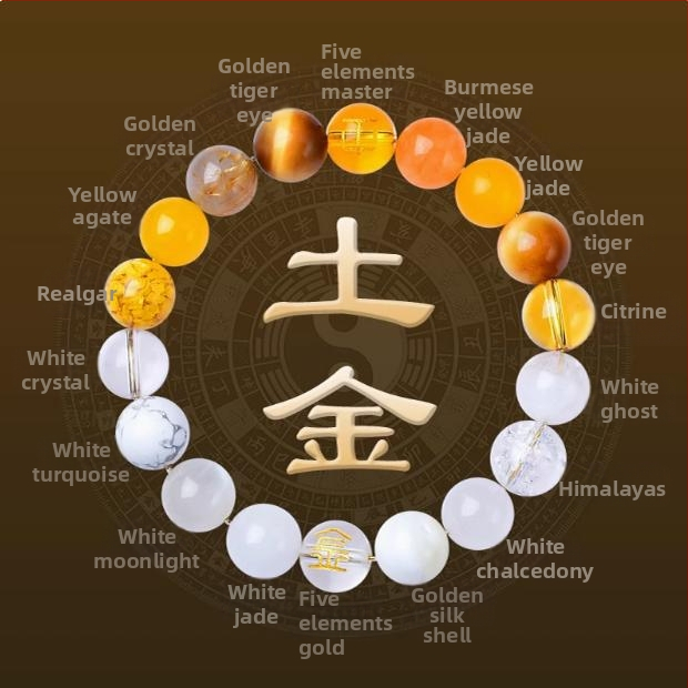 Петте елемента кристален браслет със смесени странични камъни и еластичен шнур