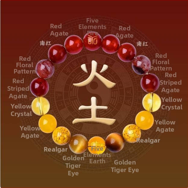 Петте елемента кристален браслет със смесени странични камъни и еластичен шнур