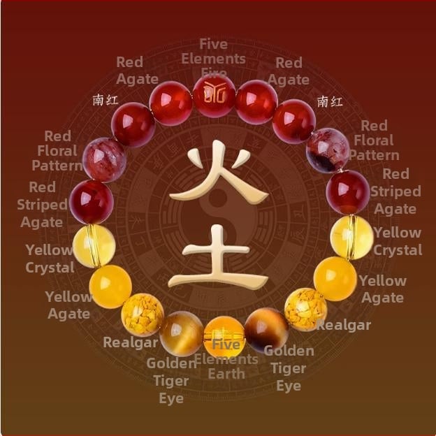 Петте елемента кристален браслет със смесени странични камъни и еластичен шнур