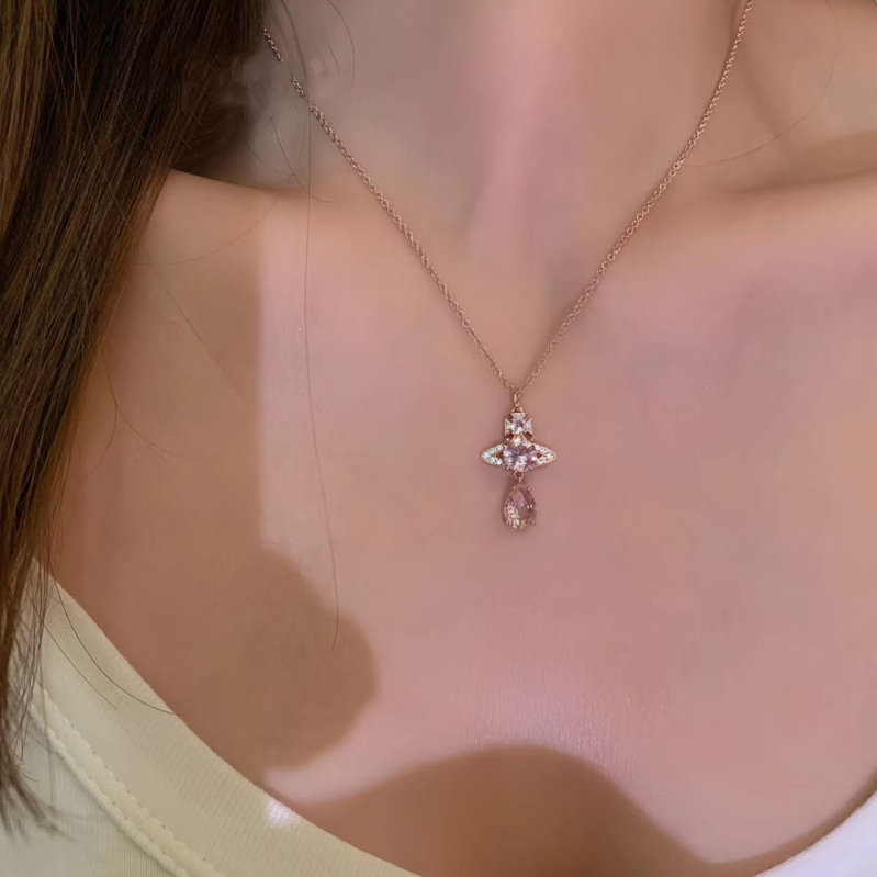 Nyaklánc ív- és csillag alakú medállal, réz, elektroplatírozott, O-lánc, vegyes kövek beállítása