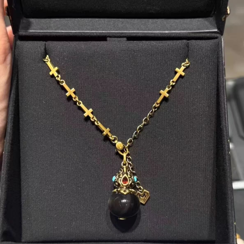 Bakrena ogrlica s vintage privjeskom u obliku gourda, lanac tipa Chopard, unisex, 30° retro dizajn, srednjovjekovni retro stil, izdanje jesen 2025