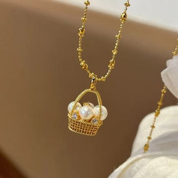 Viseći nakit s kapkovitim privjeskom, vintage stil s perlom i cirkonima, mesing + elektroplatinirano čelik, običan lanac