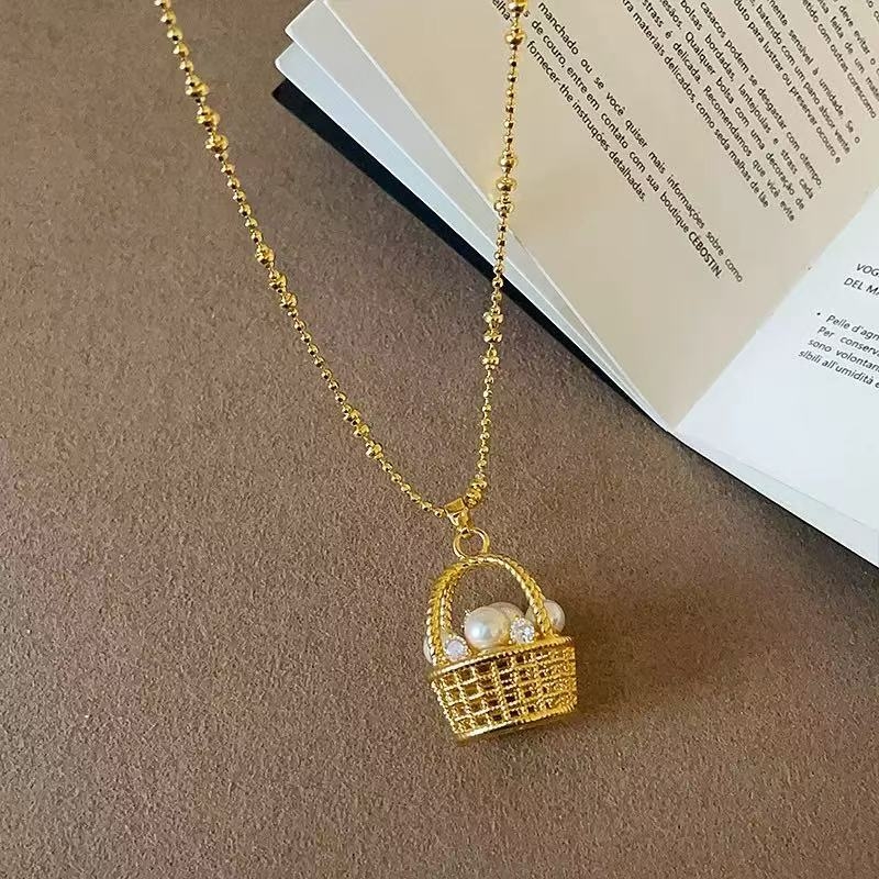 Viseći nakit s kapkovitim privjeskom, vintage stil s perlom i cirkonima, mesing + elektroplatinirano čelik, običan lanac