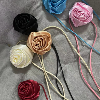 Чокър колие с флорална украса, ръчна изработка, Lolita стил, плат основа, многослоен дизайн, висулка от сплав, обиколка 61–70 cm