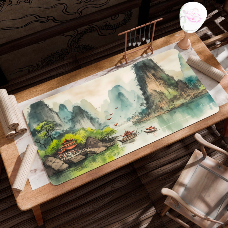 B26-Starinski pejzaž: Velika podloga za stol, Platno, Protivklizna, Toplinskim prijenosom ispis, Jednostrana, Za uredski i gaming stol
