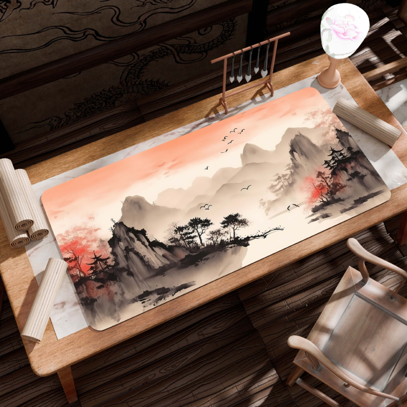 B26-Starinski pejzaž: Velika podloga za stol, Platno, Protivklizna, Toplinskim prijenosom ispis, Jednostrana, Za uredski i gaming stol