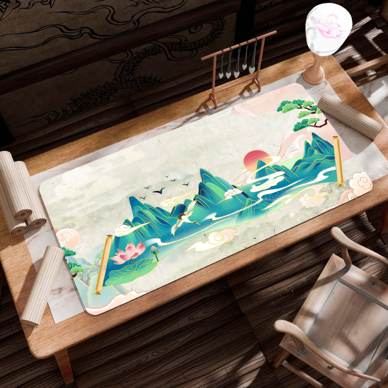 B26-Starinski pejzaž: Velika podloga za stol, Platno, Protivklizna, Toplinskim prijenosom ispis, Jednostrana, Za uredski i gaming stol