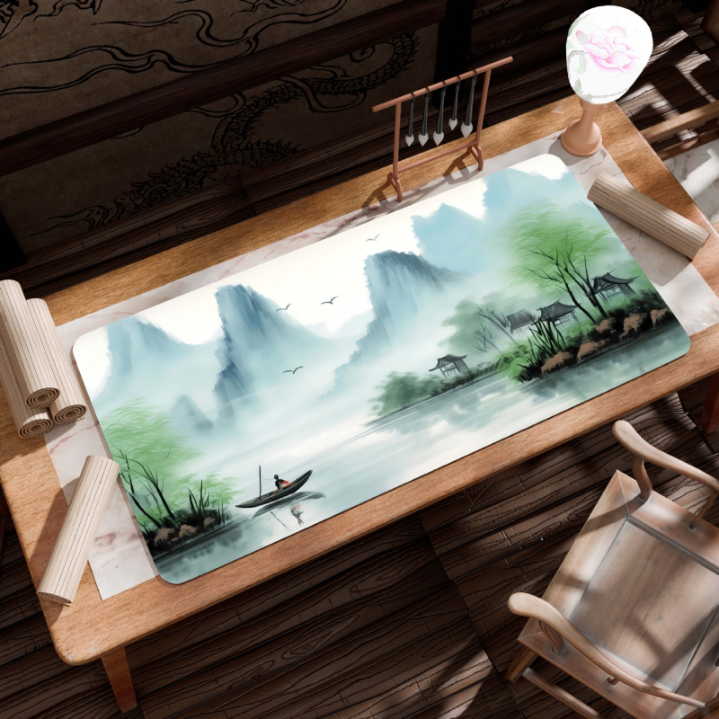 B26-Starinski pejzaž: Velika podloga za stol, Platno, Protivklizna, Toplinskim prijenosom ispis, Jednostrana, Za uredski i gaming stol