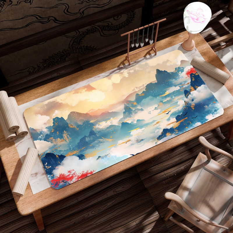 B26-Starinski pejzaž: Velika podloga za stol, Platno, Protivklizna, Toplinskim prijenosom ispis, Jednostrana, Za uredski i gaming stol