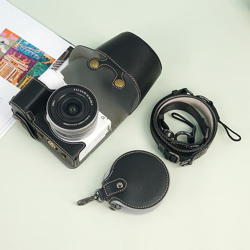 Geantă din piele pentru cameră Sony ZV-E10 II, cu acoperire totală, a doua generație, curea diagonală