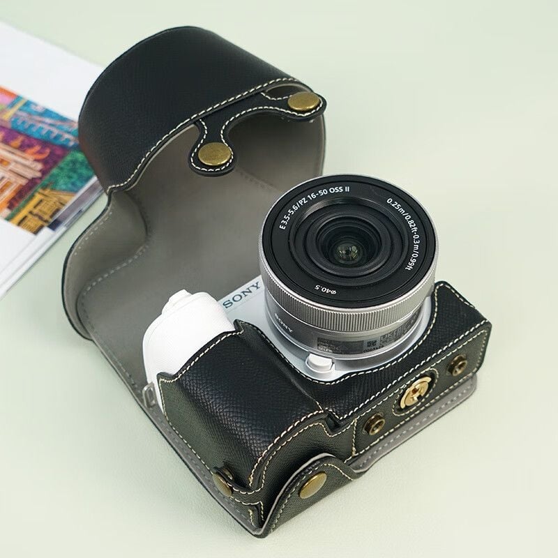 Geantă din piele pentru cameră Sony ZV-E10 II, cu acoperire totală, a doua generație, curea diagonală