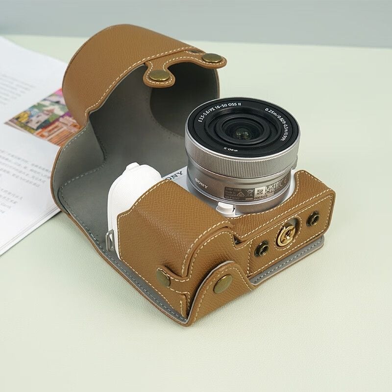 Geantă din piele pentru cameră Sony ZV-E10 II, cu acoperire totală, a doua generație, curea diagonală