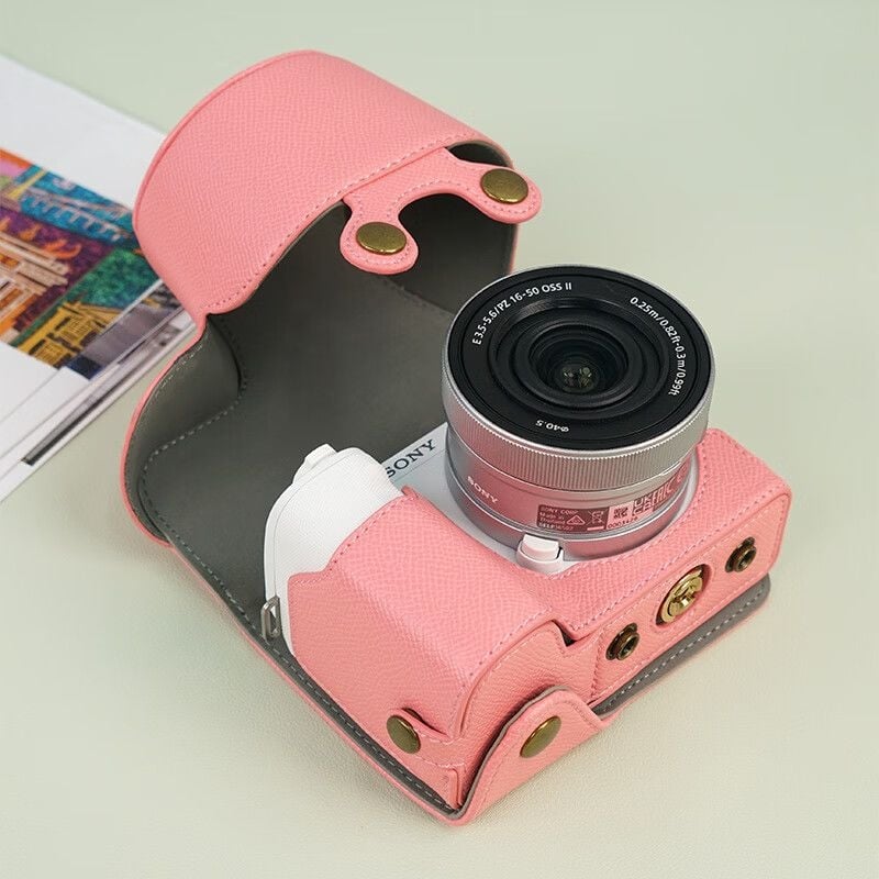 Geantă din piele pentru cameră Sony ZV-E10 II, cu acoperire totală, a doua generație, curea diagonală