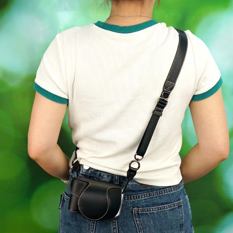 Geantă din piele pentru cameră Sony ZV-E10 II, cu acoperire totală, a doua generație, curea diagonală