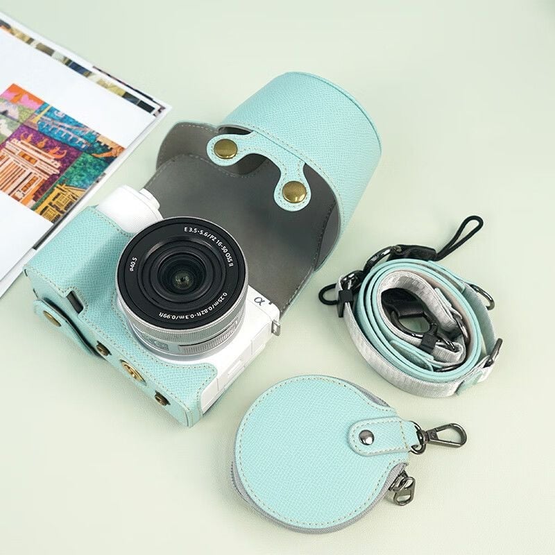 Geantă din piele pentru cameră Sony ZV-E10 II, cu acoperire totală, a doua generație, curea diagonală