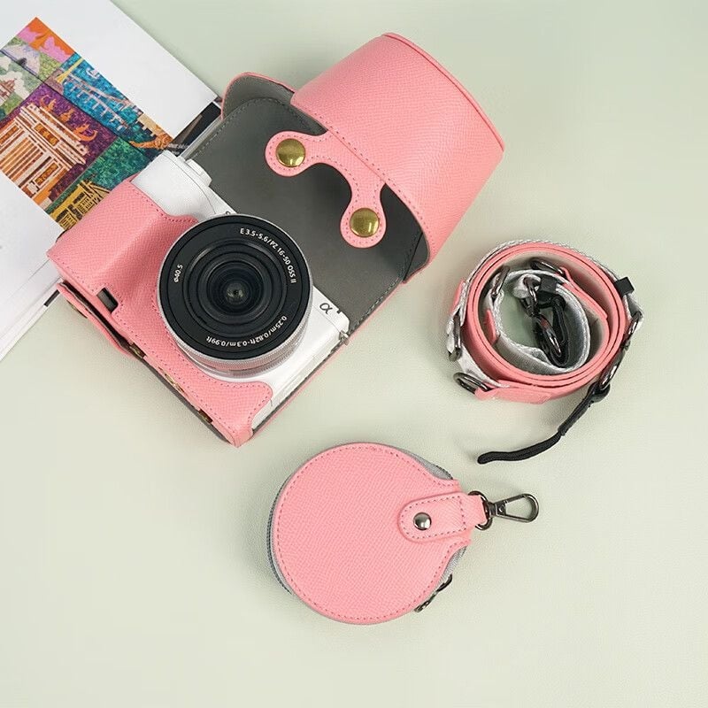 Geantă din piele pentru cameră Sony ZV-E10 II, cu acoperire totală, a doua generație, curea diagonală