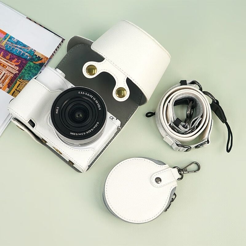 Geantă din piele pentru cameră Sony ZV-E10 II, cu acoperire totală, a doua generație, curea diagonală