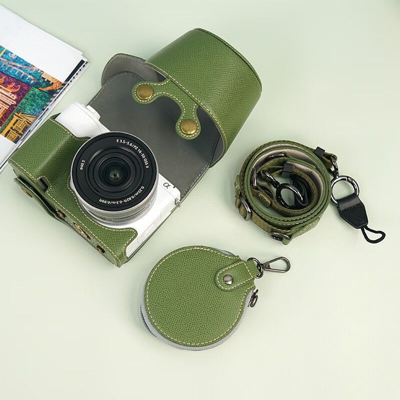 Geantă din piele pentru cameră Sony ZV-E10 II, cu acoperire totală, a doua generație, curea diagonală