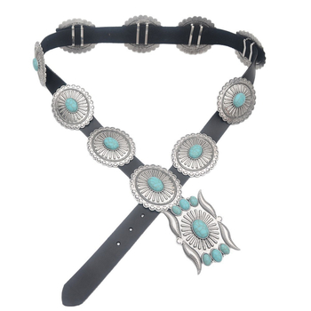 Remen | Vintage stil s metalnim detaljima i ovalnim uzorkom | PU koža, cinkov spoj, tirkiz