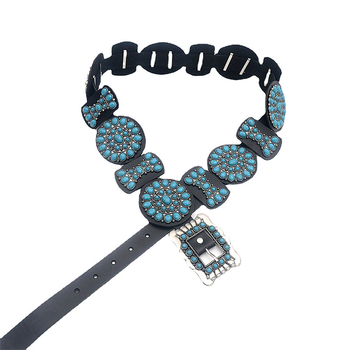 Remen | Vintage stil s metalnim detaljima i ovalnim uzorkom | PU koža, cinkov spoj, tirkiz