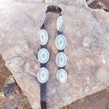 Remen | Vintage stil s metalnim detaljima i ovalnim uzorkom | PU koža, cinkov spoj, tirkiz