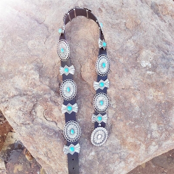 Remen | Vintage stil s metalnim detaljima i ovalnim uzorkom | PU koža, cinkov spoj, tirkiz