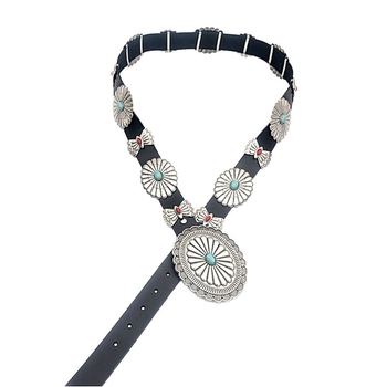 Remen | Vintage stil s metalnim detaljima i ovalnim uzorkom | PU koža, cinkov spoj, tirkiz