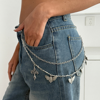 Lanac za bokove s privjeskom moljca, metal, duljina ispod 60 cm, jedna petlja, sladak i tamni stil