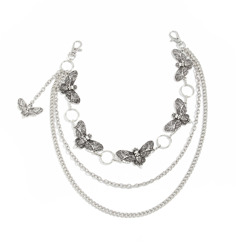 Lanac za bokove s privjeskom moljca, metal, duljina ispod 60 cm, jedna petlja, sladak i tamni stil