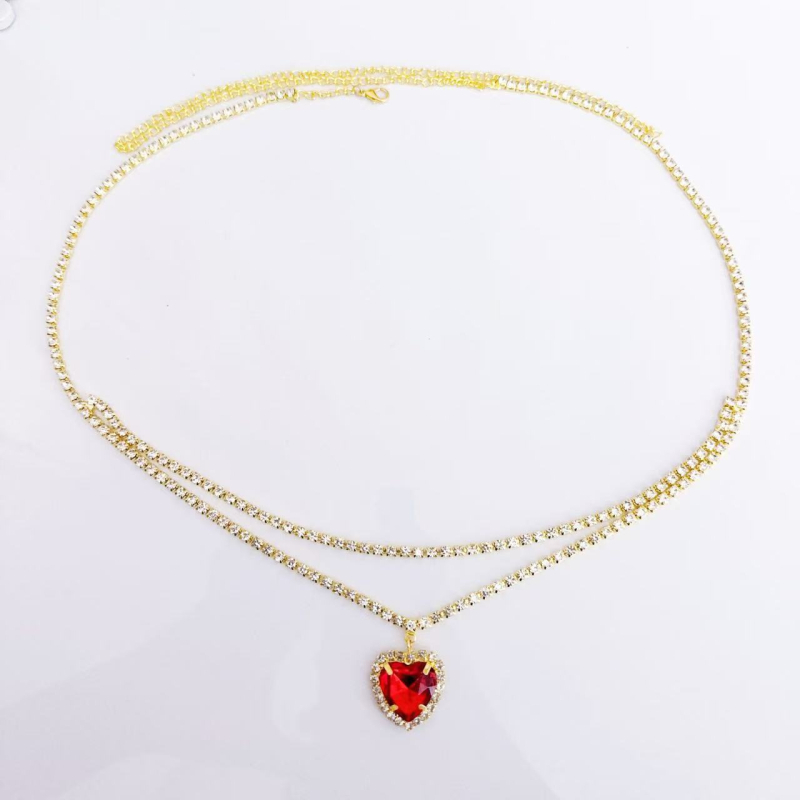 Ζώνη μέσης διπλού στρώματος με μενταγιόν σε σχήμα καρδιάς, διαμάντες νερού, ηλεκτροπλατίωση, ευρω-αμερικανικό στυλ