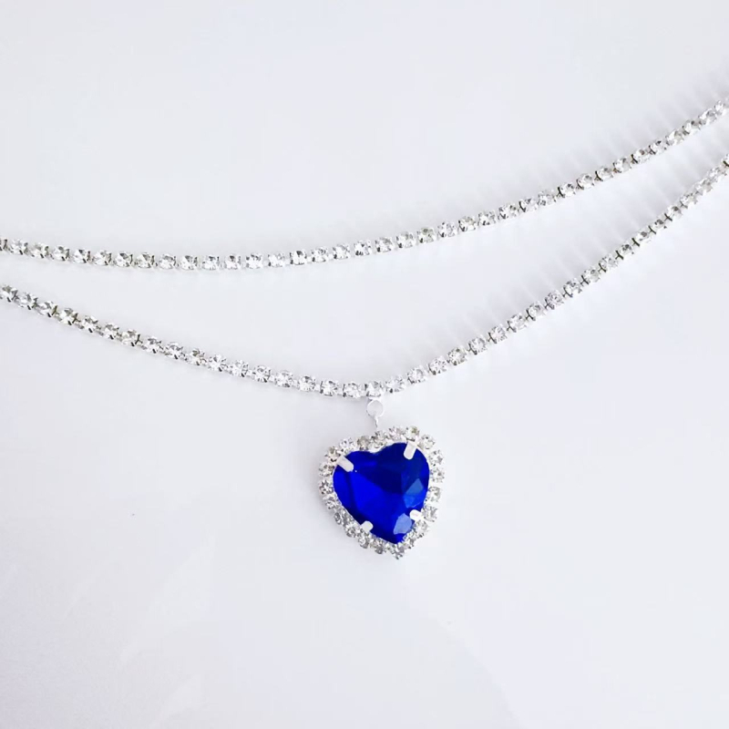 Ζώνη μέσης διπλού στρώματος με μενταγιόν σε σχήμα καρδιάς, διαμάντες νερού, ηλεκτροπλατίωση, ευρω-αμερικανικό στυλ