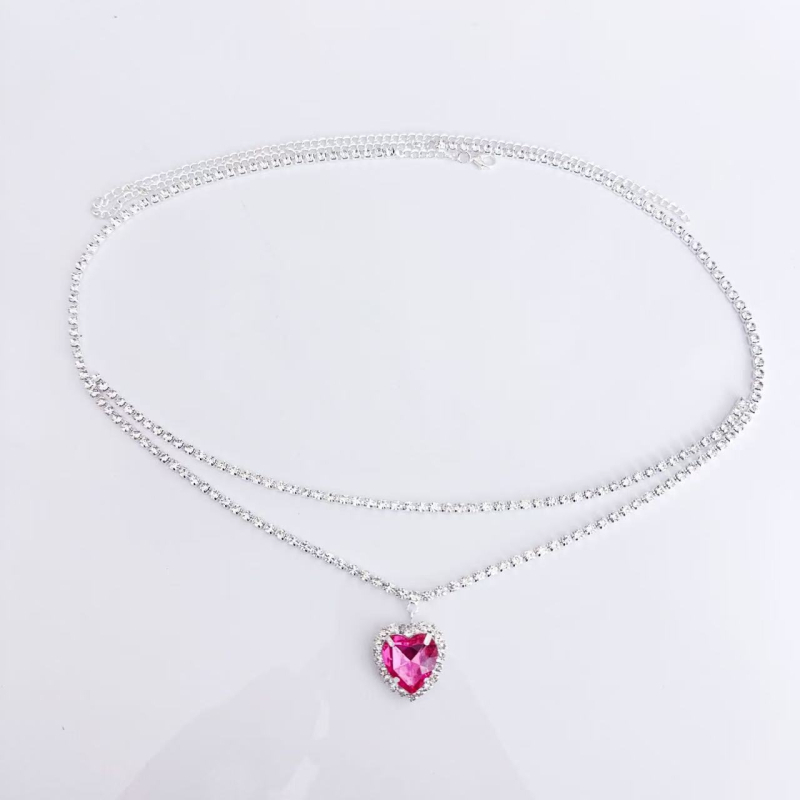 Ζώνη μέσης διπλού στρώματος με μενταγιόν σε σχήμα καρδιάς, διαμάντες νερού, ηλεκτροπλατίωση, ευρω-αμερικανικό στυλ