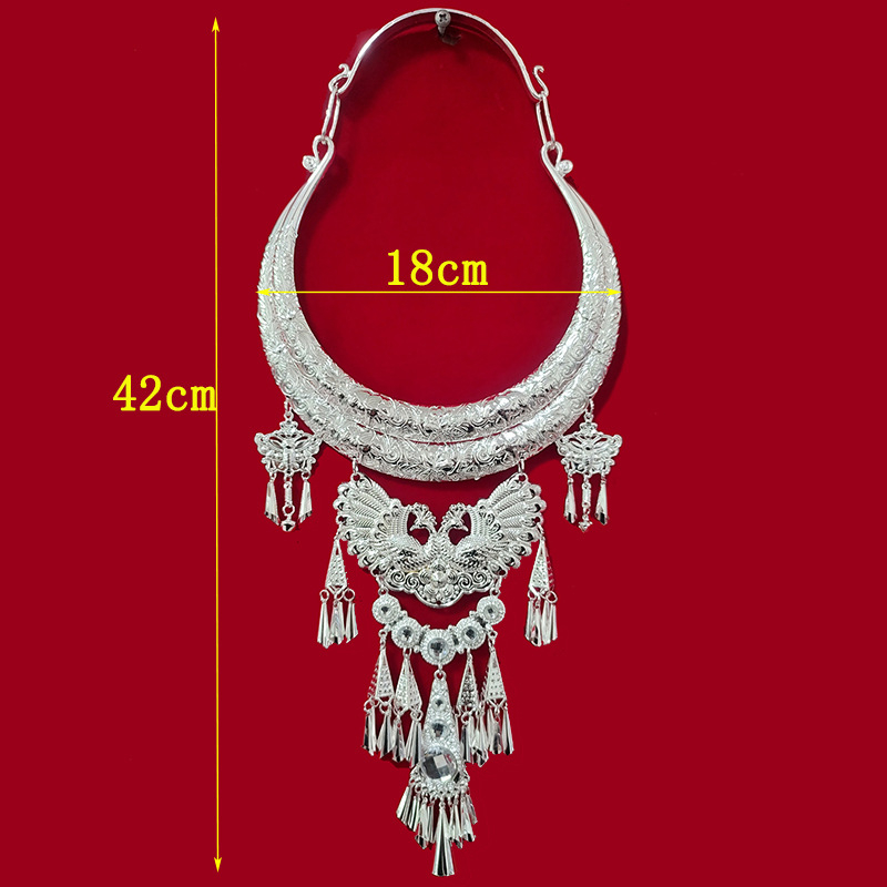 Etnička višeslojna ogrlica s resicama, od legure, običan lanac, privjesak s kristalima, težina 0,25 kg