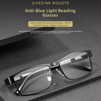 Γυαλιά ανάγνωσης με φακούς από ρητίνη και αντί-μπλε φως, πλήρες πλαίσιο από TR μέταλλο, σχεδιασμός με ελατηριωτά βραχίονες