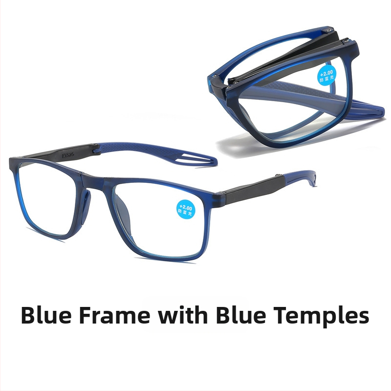 Γυαλιά πρεσβυοπίας με προστασία από το μπλε φως, φορητά αναδιπλούμενα, πλήρες πλαίσιο, τετράγωνος σκελετός, φακοί AC